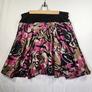 RW&CO Pink Camo Floral Abstract A-Line Mini Skirt Black Waistband Large